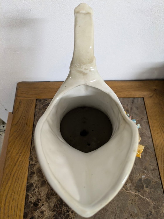 Brocca in ceramica con decoro floreale, Vasi, Crema (foto 6 di 8)