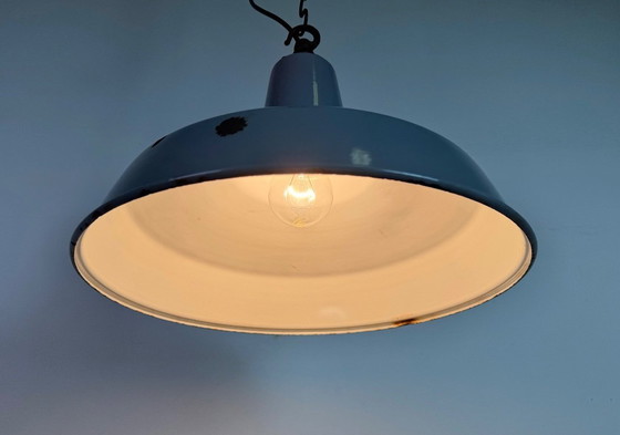 Image 1 of Industrial British Grey Enamel Factory Pendant Lamp, 1960s