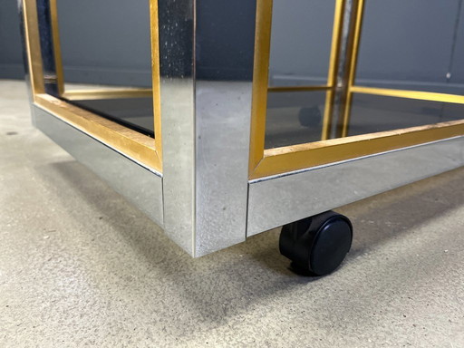 Italian brass and chrome drinks trolley in the manner of Romeo Rega, 1970s