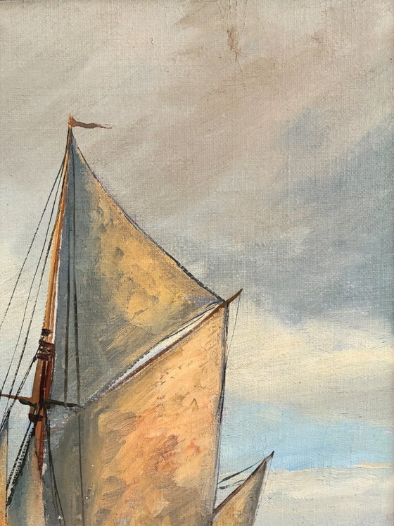 Dipinto a olio vintage firmato, veliero, paesaggio marino – Dipinti e disegni, Canvas (photo 7 of 13)