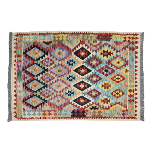 Alfombra Kilim afgana tejida a mano – Lana Maimana, decoración étnica (206 x 152 cm) – vloerkleden en tapijten (photo 2 of 5)