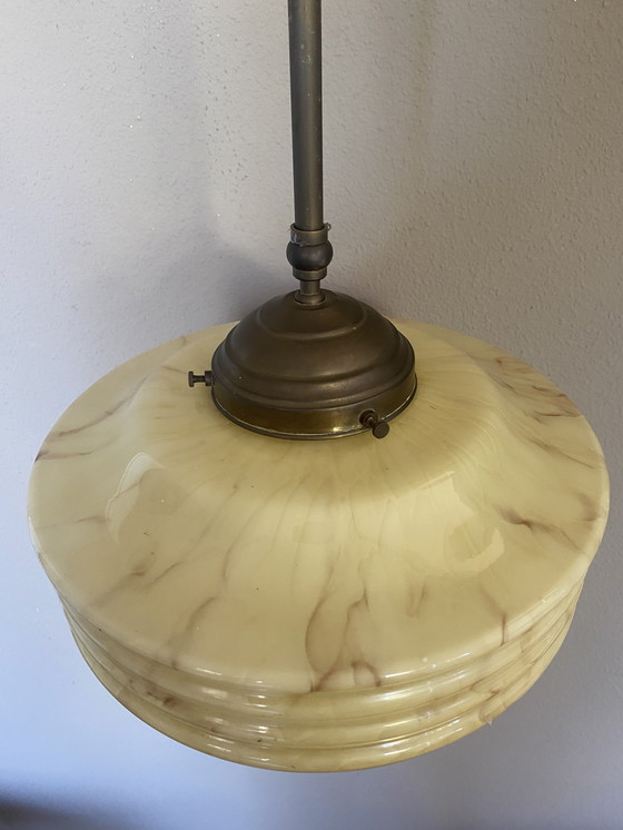 Image 1 of Lampada da soffitto vintage art déco in vetro marmorizzato