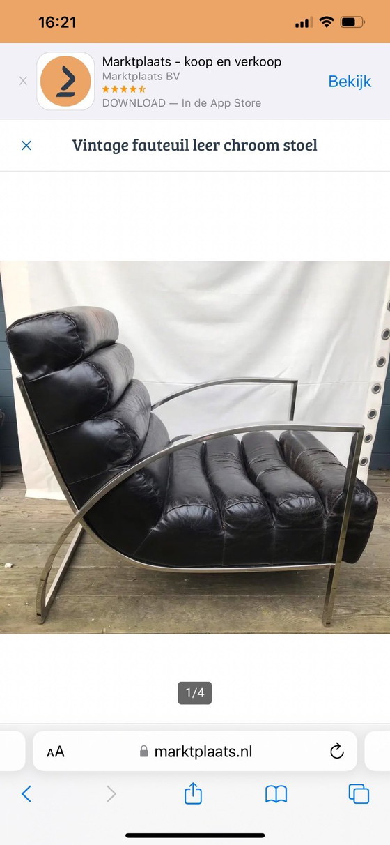 Image 1 of Vintage fauteuil leer chroom stoel