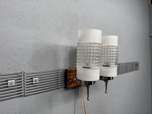 Vintage wall lamp with glass tubes and wooden back plate