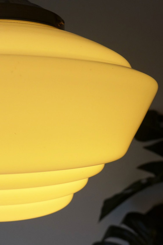 Image 1 of Vintage Art Deco Bauhaus pendant lamp, 1930s/40s light, glass