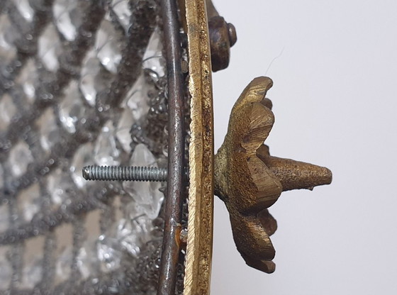 Very large (50 cm) vintage crystal ceiling light with rosettes and garlands, Brass, Transparent (photo 15 of 18)