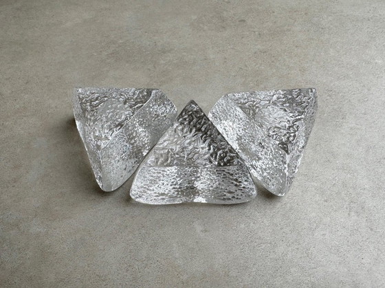 3x Set van 3 Vintage Glazen Driehoekige Kandelaars – Kandelaars en kaarsen, Glass (photo 2 of 6)