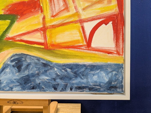 VIS TOWN CROATIA ABSTRACT ACRYLIC PAINTING ON CANVAS SIGNED FRAMED 43x53cm