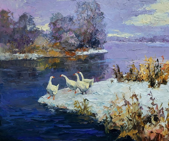 Image 1 of Geese On A Pond In Winter