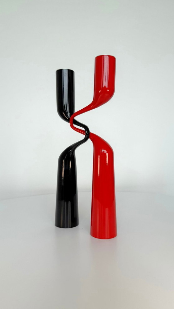 Image 1 of Red and black 'Tango' candlesticks designed by Mikaela Dörfel for Menu Denmark