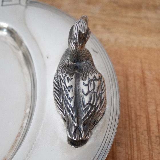 Vintage Silver-Plated 1960s French Foie Gras Dish: Duck-Shaped Handles and Art Deco Design (photo 8 of 10)