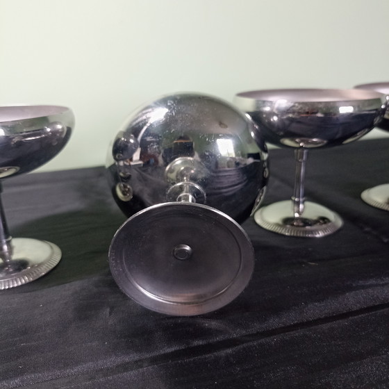 Image 1 of Set di 6 coppe da gelato vintage Letang Remy – Design francese – Acciaio inossidabile 18/10