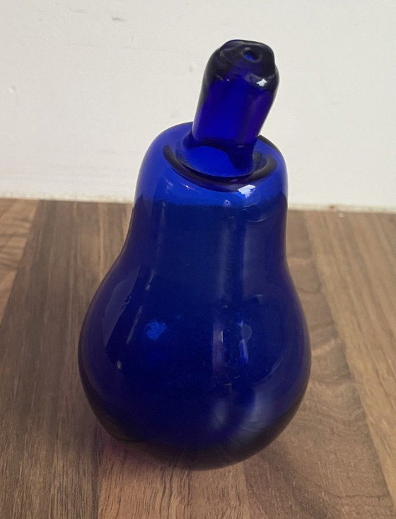 Image 1 of Vintage handgeblazen blauwe glazen appel en peer