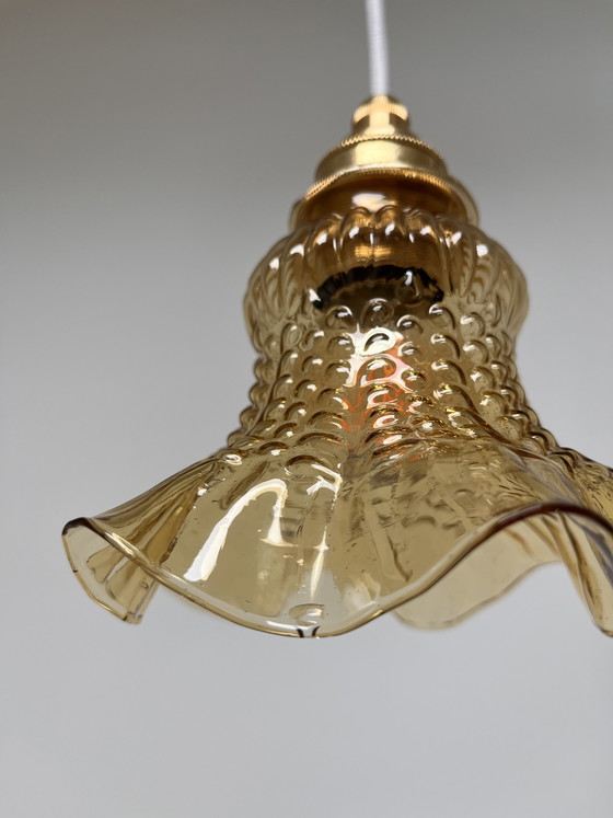 Image 1 of Set of two vintage glass lampshade, amber, wavy edge