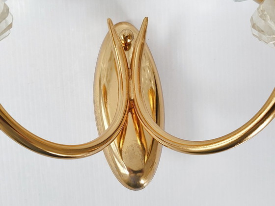 Image 1 of Vintage wandlamp uit de jaren 50 van Maison Arlus, glas, plexiglas en verguld messing, jaren 50.