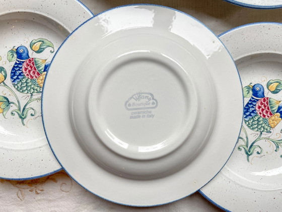6 Piatti Fondi Italiani in Maiolica Maculata "TIFFANY" – Motivo Uccello Vintage – Stoviglie (photo 5 of 5)