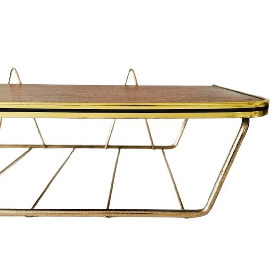 Image 1 of Vintage Wandregal im dänischen Design der Mitte des 20. Jahrhunderts, Teakholz, Messing, 1960er Jahre