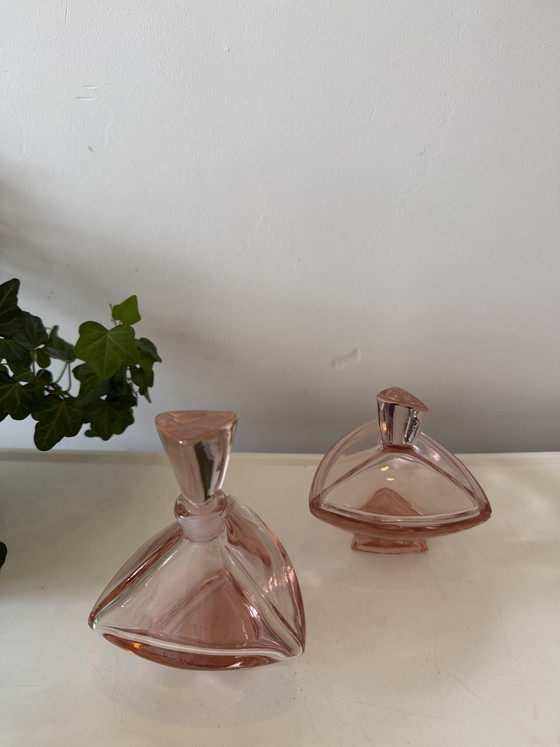 Image 1 of Art Deco Set Pink Glass Bottle and Lidded Jar