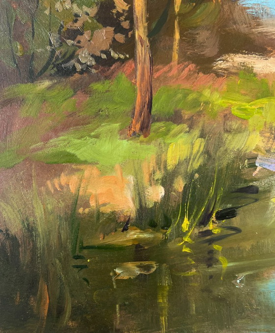 Image 1 of Peinture à l'huile originale : Paysage côtier d'été - Le soleil et la rive