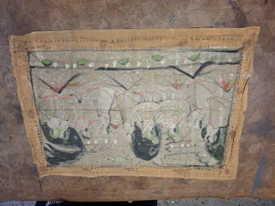 Vintage Pichwai Wall Hanging - 54x75 cm - Hand-painted - India, Wall decoration, Cotton, Beige (photo 5 of 5)