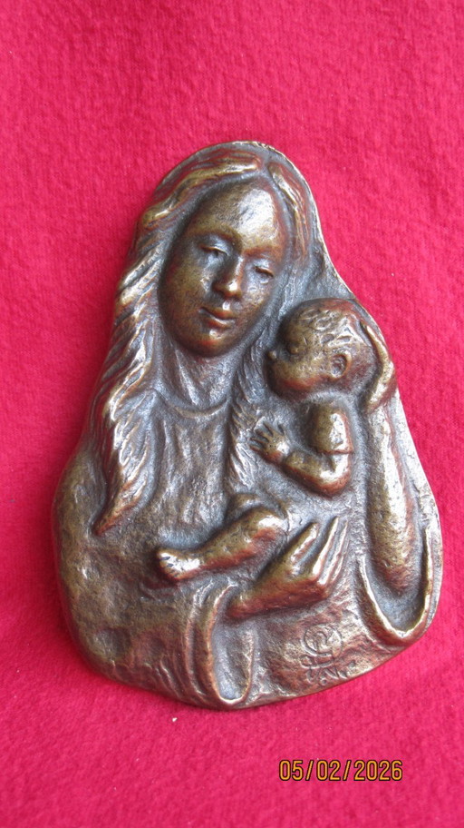 Targa in bronzo raffigurante Madre e Bambino