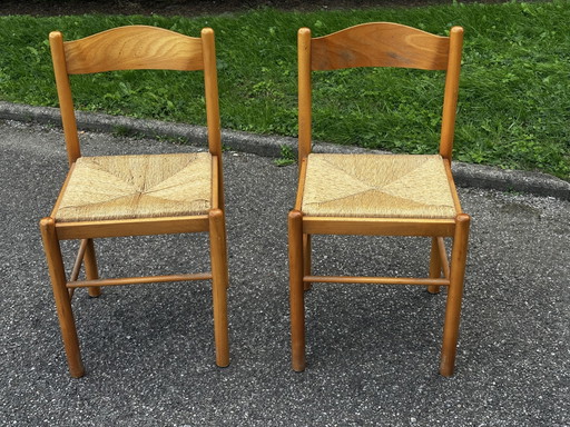 Par de sillas de madera y paja – años 50-60