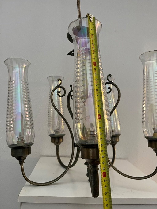 Vintage kroonluchter en wandlamp set