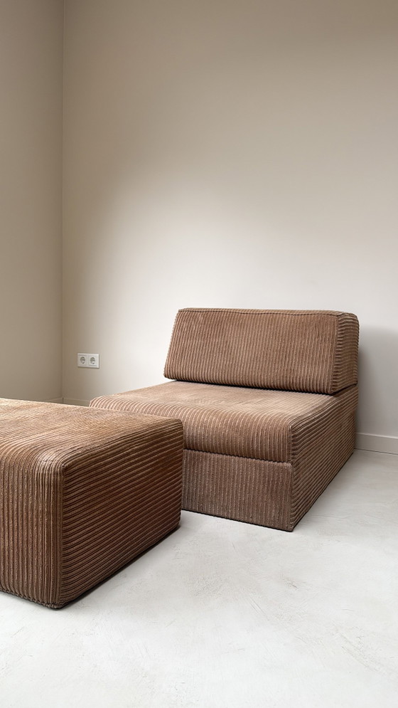 Poltrona modulare vintage in velluto a coste con pouf abbinato – Poltrone, Tessile (photo 2 of 9)