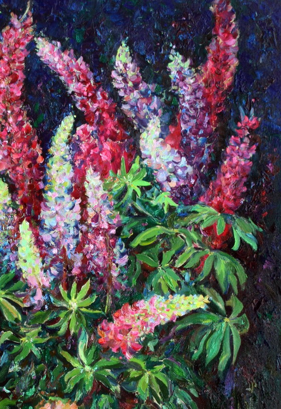 Dipinto ad olio originale Natura morta con fiori e aromi di lupino – Dipinti e disegni, Canvas (photo 3 of 5)