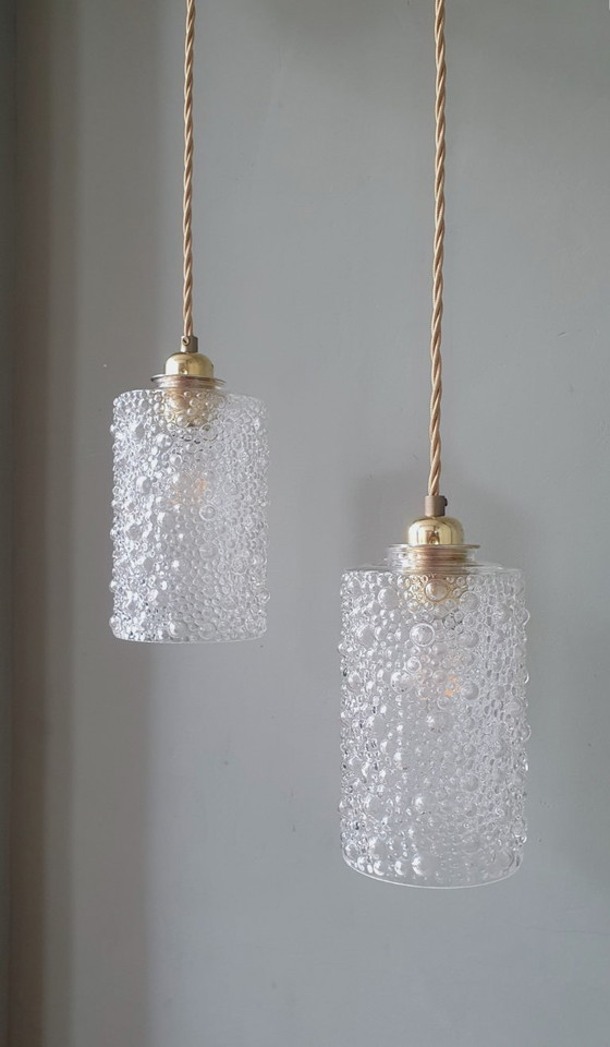 Set of 2 Vintage Glass Pendant lamps - Bubble Glass Texture (photo 2 of 26)