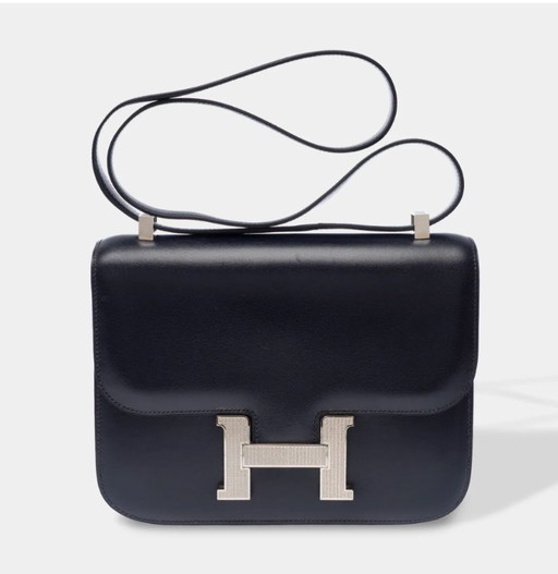 Sac HERMES Constance en Cuir Bleu Marine - 103443