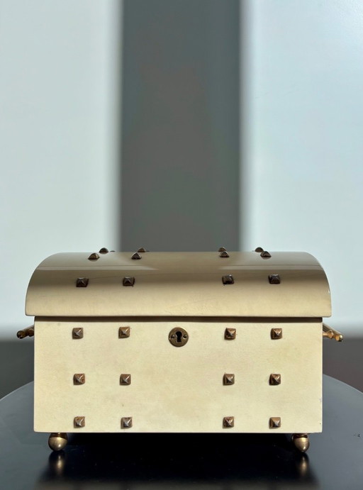 Authentic 1960s Aldo Tura Milan Mid-Century Goatskin & Brass Treasure Chest Jewelry Box – decoratieve objecten, Other