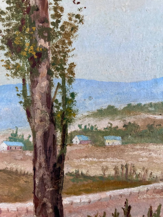Image 1 of Peinture à l'huile originale vintage représentant un paysage champêtre : art mural représentant la nature de la campagne