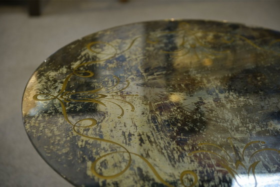 Image 1 of Neo-classical cast iron and verre églomisé coffee table, 1940s
