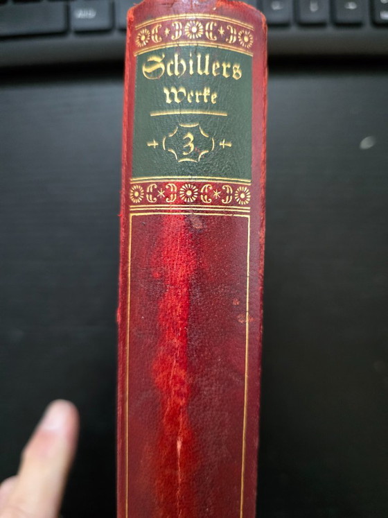 Antico set di due volumi "Schillers Werke" (circa 1910) – Dorso rosso-verde e stampa dorata (photo 11 of 17)
