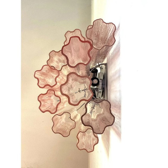 Image 1 of Applique murale contemporaine rose Murano de style Venini