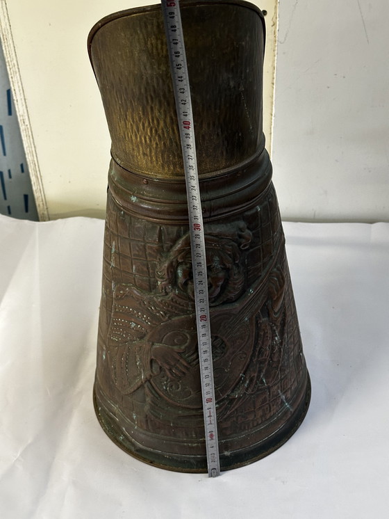 Image 1 of Antique carved copper charcoal and umbrella stand H 45 cm