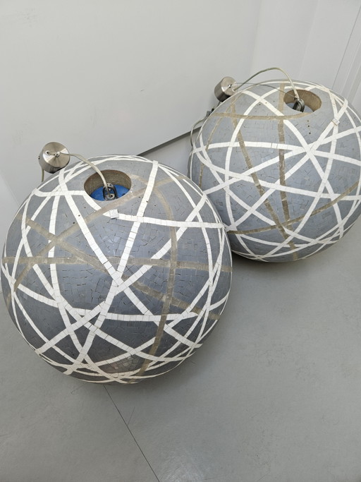 2 Exclusieve Kayak Mozaïek Hanglampen XL Ø 60 – Stone