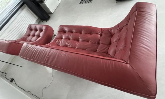 Image 1 of Fraaie refurbished rode leren Montis Quintus chaise longue 