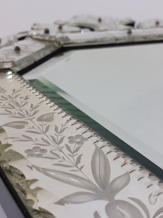 Image 1 of Antique handmade Venetian wall mirror, Murano glass, cut and engraved