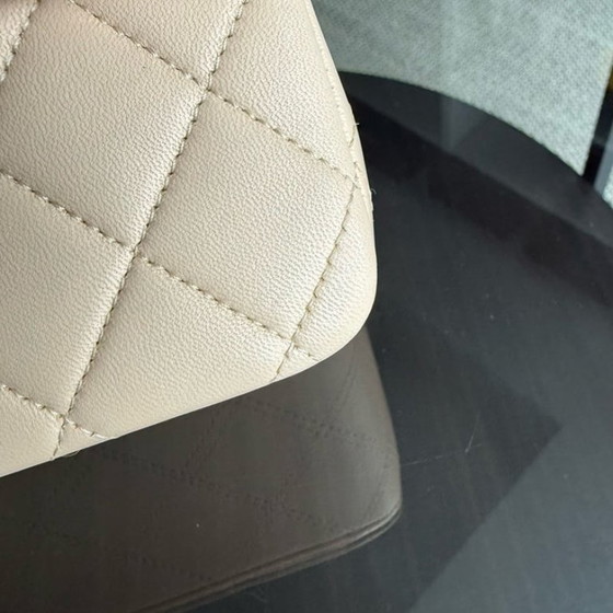 Image 1 of Chanel Classic Flap Medium - 25 cm gewatteerd lamsleer beige zilverkleurige hardware Serie 15