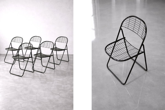 Image 1 of Vintage Swedish Mid-Century Modern Minimalist Black Metal Åland Chair by Niels Gammelgaard for IKEA, 1980s, Set of 5