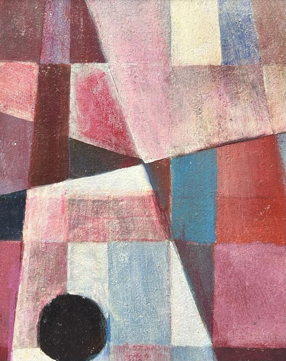 Image 1 of Origineel abstract olieverfschilderij uit 1970, ingelijst.