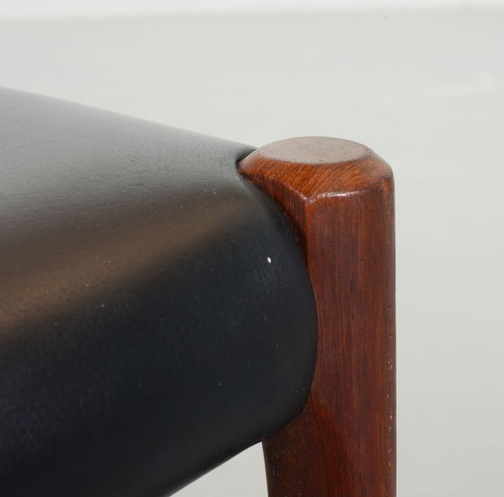 Image 1 of Mid-Century Scandinavian Niels Otto Moller Teak Wooden Dining Chairs with Black Leather Upholstery, Model 77. Set of 4.