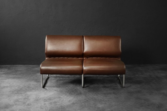 Image 1 of Divano da salotto a 2 posti con struttura in acciaio marrone, vintage metà secolo, Germania moderna, anni '70
