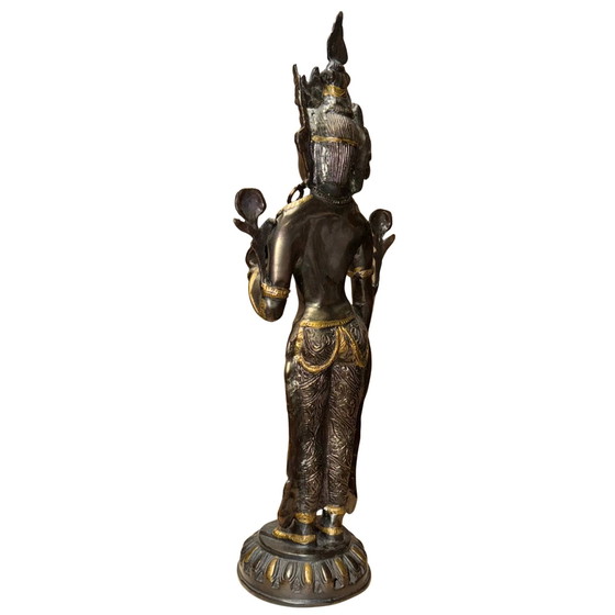 Importante Bronce Antiguo del Himalaya Dorado al Fuego Tara Verde de Pie (Namgyalma/Syama Tara) – S. XVIII – (photo 4 of 9)
