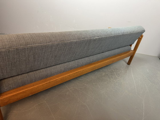 Image 1 of Mid-Century 3-Seat Oak Sleeper Sofa with Soft Blue Upholstery Attributed to Pastoe, The Netherlands 1970s.