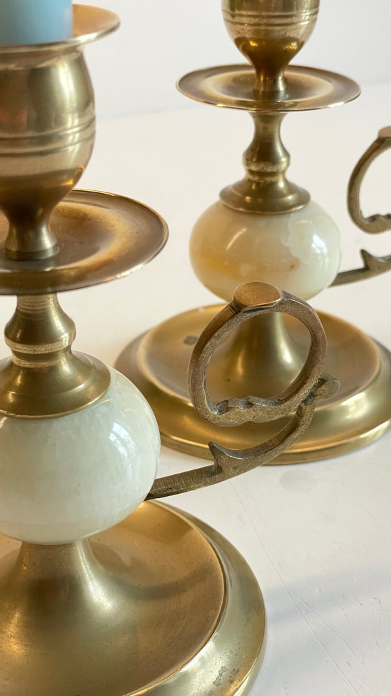 Image 1 of Candelieri vintage in onice, marmo e ottone