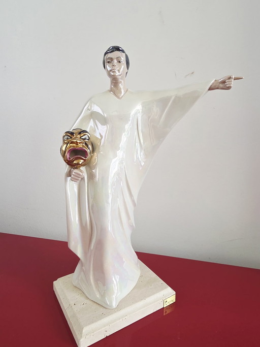 Grote Nadal Spanje Sculptuur - Serie "Kunst en Theater" (Opera / Verguld Masker)