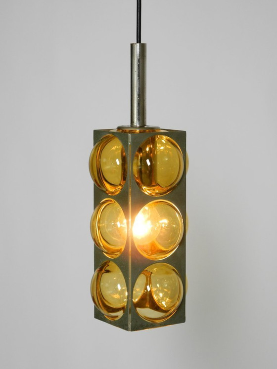 Image 1 of Beautiful 1960s Space Age pendant lamp by Temde made of glass and nickel-plated metal